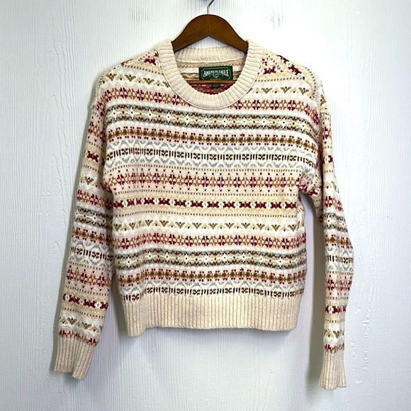 American Eagle - Fairisle Snowdrift Oatmeal Fun Design Crewneck Sweater Size XS - Picture 9 of 12